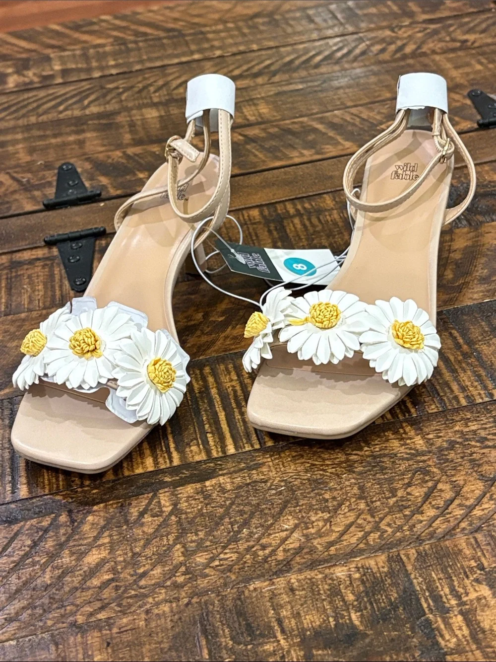 wild fable Beige Floral Ankle-Strap Heeled Sandals